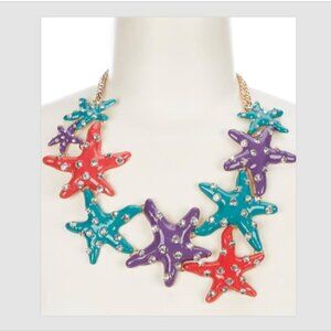 Enamel Rhinestone Starfish Frontal Statement Necklace. NWT